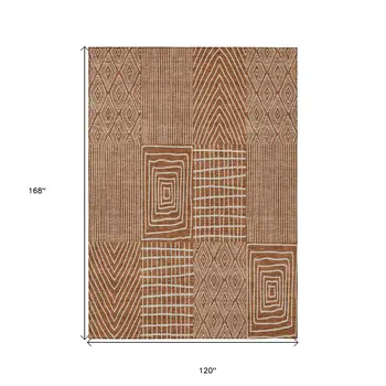 10' X 14' Brown And Beige Geometric Washable Indoor Outdoor Area Rug
