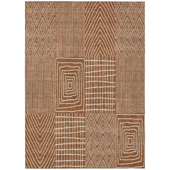 10' X 14' Brown And Beige Geometric Washable Indoor Outdoor Area Rug