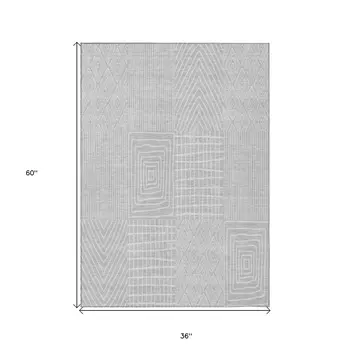 3' X 5' Silver And Ivory Geometric Washable Indoor Outdoor Area Rug