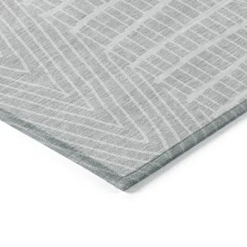 3' X 5' Silver And Ivory Geometric Washable Indoor Outdoor Area Rug