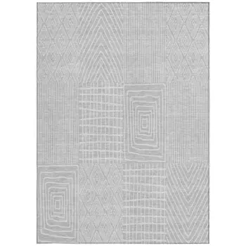 5' X 8' Silver And Ivory Geometric Washable Indoor Outdoor Area Rug