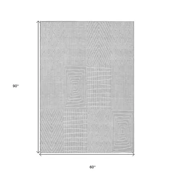 5' X 8' Silver And Ivory Geometric Washable Indoor Outdoor Area Rug