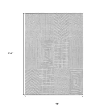 8' X 10' Silver And Ivory Geometric Washable Indoor Outdoor Area Rug