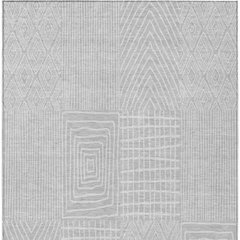 9' X 12' Silver And Ivory Geometric Washable Indoor Outdoor Area Rug