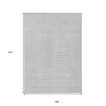 9' X 12' Silver And Ivory Geometric Washable Indoor Outdoor Area Rug