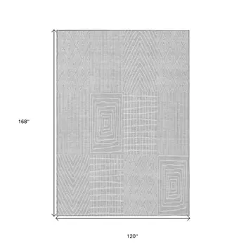 10' X 14' Silver And Ivory Geometric Washable Indoor Outdoor Area Rug
