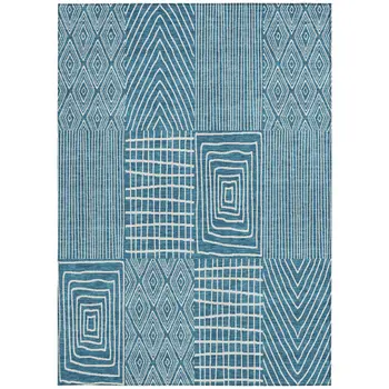 3' X 5' Teal Blue And Ivory Geometric Washable Indoor Outdoor Area Rug