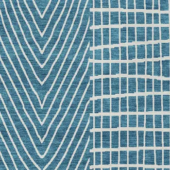 8' X 10' Teal Blue And Ivory Geometric Washable Indoor Outdoor Area Rug