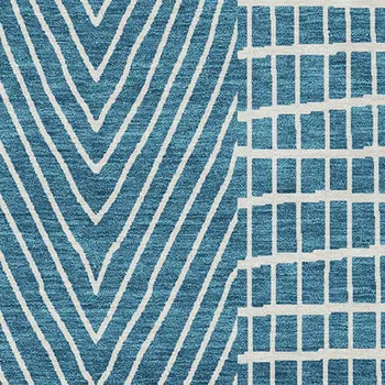 8' X 10' Teal Blue And Ivory Geometric Washable Indoor Outdoor Area Rug