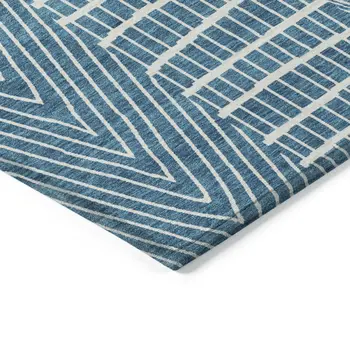 10' X 14' Teal Blue And Ivory Geometric Washable Indoor Outdoor Area Rug