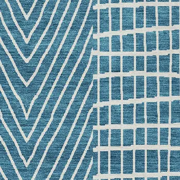 10' X 14' Teal Blue And Ivory Geometric Washable Indoor Outdoor Area Rug