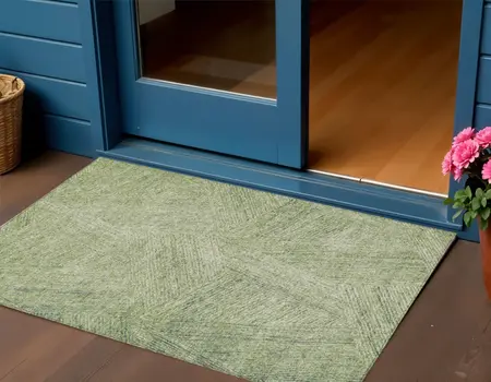 3' X 5' Artichoke Green And Ivory Abstract Washable Indoor Outdoor Area Rug