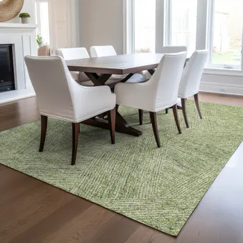 3' X 5' Artichoke Green And Ivory Abstract Washable Indoor Outdoor Area Rug