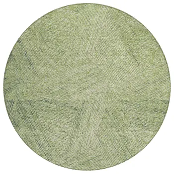 8' Artichoke Green And Ivory Round Abstract Washable Indoor Outdoor Area Rug