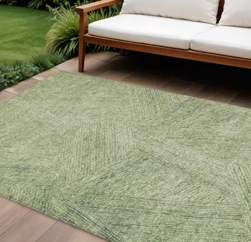 8' X 10' Artichoke Green And Ivory Abstract Washable Indoor Outdoor Area Rug