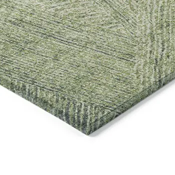 9' X 12' Artichoke Green And Ivory Abstract Washable Indoor Outdoor Area Rug