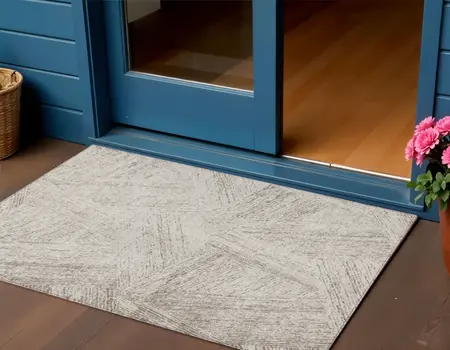 3' X 5' Beige And Brown Abstract Washable Indoor Outdoor Area Rug