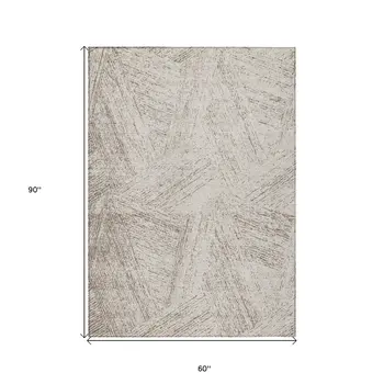 5' X 8' Beige And Brown Abstract Washable Indoor Outdoor Area Rug