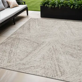 5' X 8' Beige And Brown Abstract Washable Indoor Outdoor Area Rug