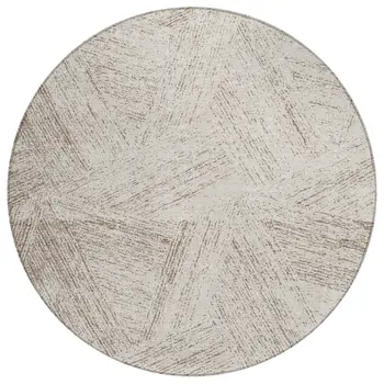 8' Beige And Brown Round Abstract Washable Indoor Outdoor Area Rug