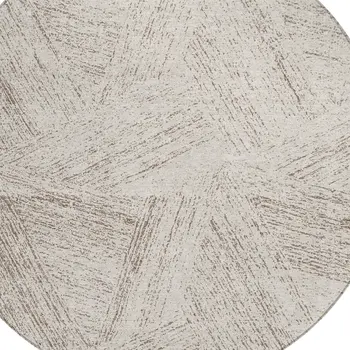 8' Beige And Brown Round Abstract Washable Indoor Outdoor Area Rug