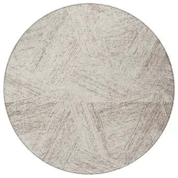 8' Beige And Brown Round Abstract Washable Indoor Outdoor Area Rug