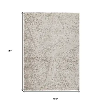9' X 12' Beige And Brown Abstract Washable Indoor Outdoor Area Rug