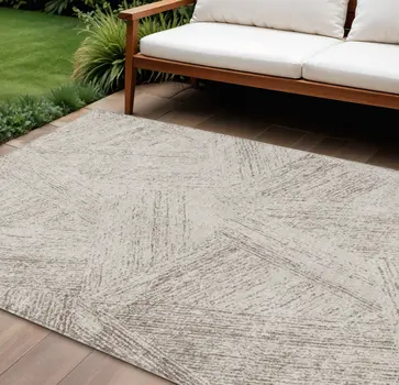 9' X 12' Beige And Brown Abstract Washable Indoor Outdoor Area Rug