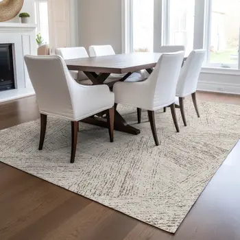 9' X 12' Beige And Brown Abstract Washable Indoor Outdoor Area Rug