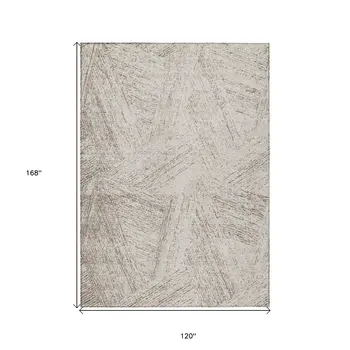 10' X 14' Beige And Brown Abstract Washable Indoor Outdoor Area Rug