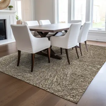 10' X 14' Chocolate And Beige Abstract Washable Indoor Outdoor Area Rug