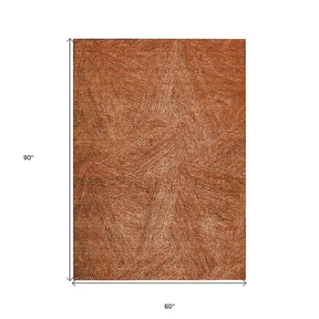 5' X 8' Copper Brown And Beige Abstract Washable Indoor Outdoor Area Rug
