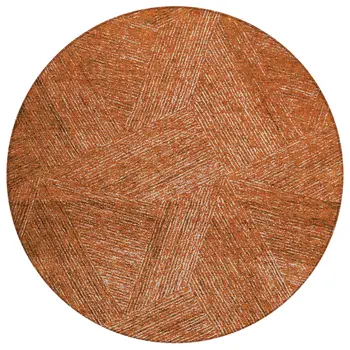 8' Copper Brown And Beige Round Abstract Washable Indoor Outdoor Area Rug
