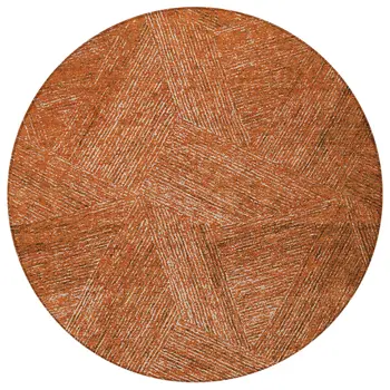 8' Copper Brown And Beige Round Abstract Washable Indoor Outdoor Area Rug