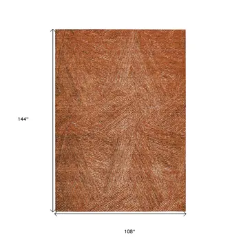 9' X 12' Copper Brown And Beige Abstract Washable Indoor Outdoor Area Rug
