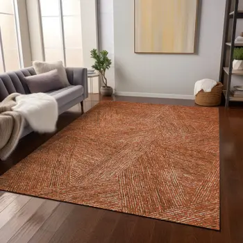 9' X 12' Copper Brown And Beige Abstract Washable Indoor Outdoor Area Rug
