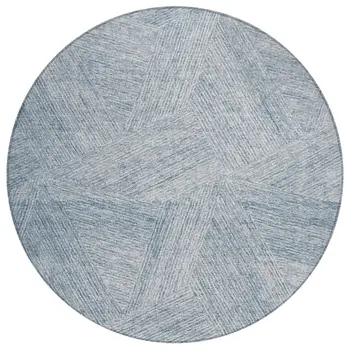 8' Denim Blue And Ivory Round Abstract Washable Indoor Outdoor Area Rug