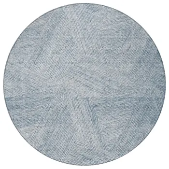 8' Denim Blue And Ivory Round Abstract Washable Indoor Outdoor Area Rug