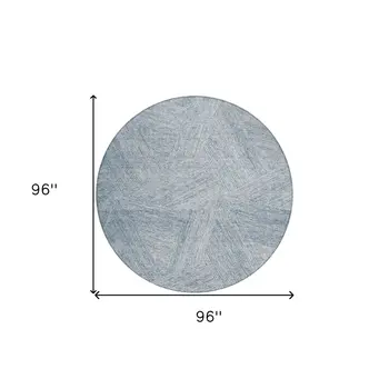 8' Denim Blue And Ivory Round Abstract Washable Indoor Outdoor Area Rug