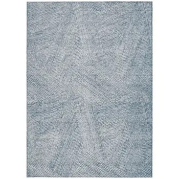 9' X 12' Denim Blue And Ivory Abstract Washable Indoor Outdoor Area Rug