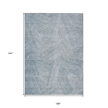 9' X 12' Denim Blue And Ivory Abstract Washable Indoor Outdoor Area Rug