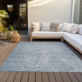 9' X 12' Denim Blue And Ivory Abstract Washable Indoor Outdoor Area Rug