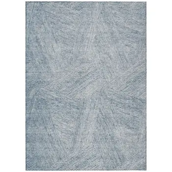 9' X 12' Denim Blue And Ivory Abstract Washable Indoor Outdoor Area Rug