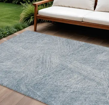 10' X 14' Denim Blue And Ivory Abstract Washable Indoor Outdoor Area Rug
