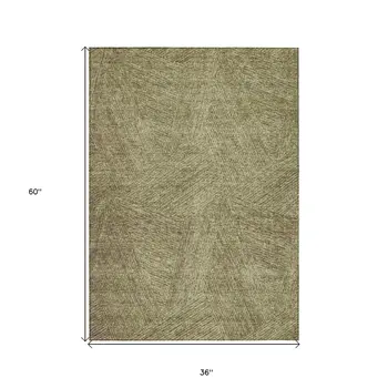 3' X 5' Green Beige And Brown Abstract Washable Indoor Outdoor Area Rug