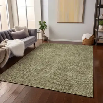 3' X 5' Green Beige And Brown Abstract Washable Indoor Outdoor Area Rug
