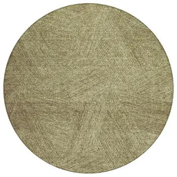 8' Green Beige And Brown Round Abstract Washable Indoor Outdoor Area Rug