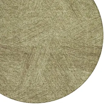 8' Green Beige And Brown Round Abstract Washable Indoor Outdoor Area Rug