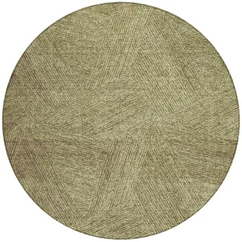 8' Green Beige And Brown Round Abstract Washable Indoor Outdoor Area Rug