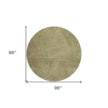 8' Green Beige And Brown Round Abstract Washable Indoor Outdoor Area Rug